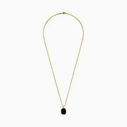 The Mens 14K Yellow Gold Onyx and Diamond Pendant features a diamond-accented bail, an octagonal onyx center bordered in gold, all suspended from a yellow gold chain.