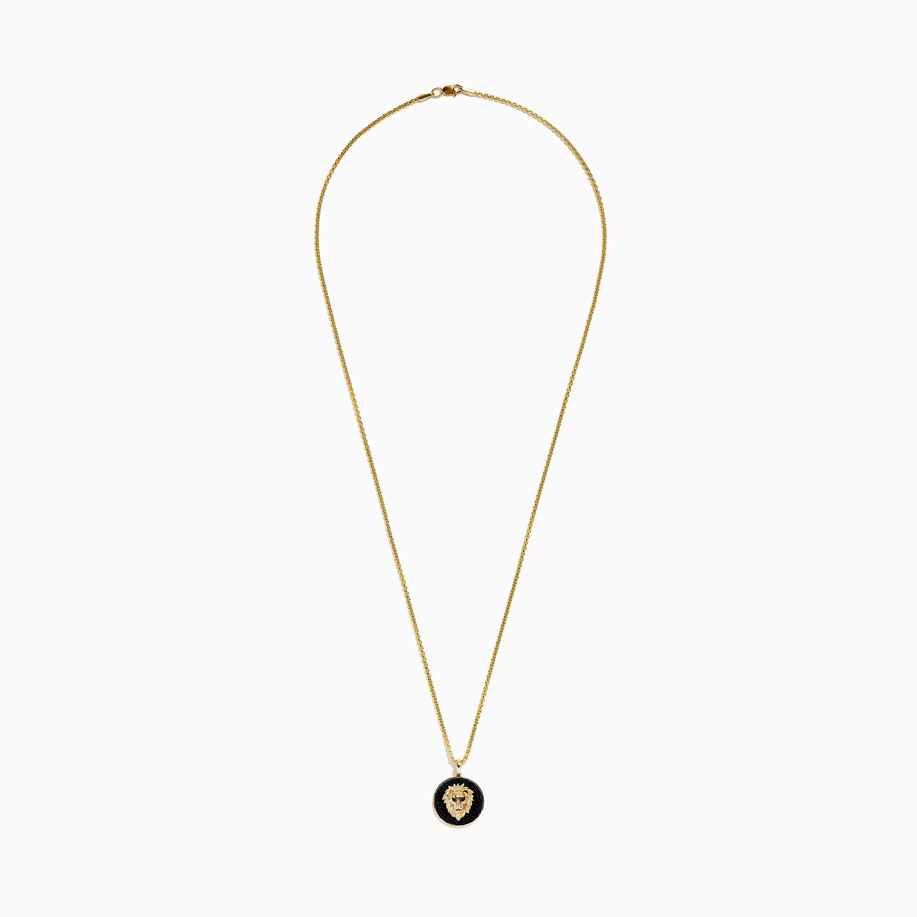 Men's 14K Yellow Gold Black Diamond Lion Head Pendant