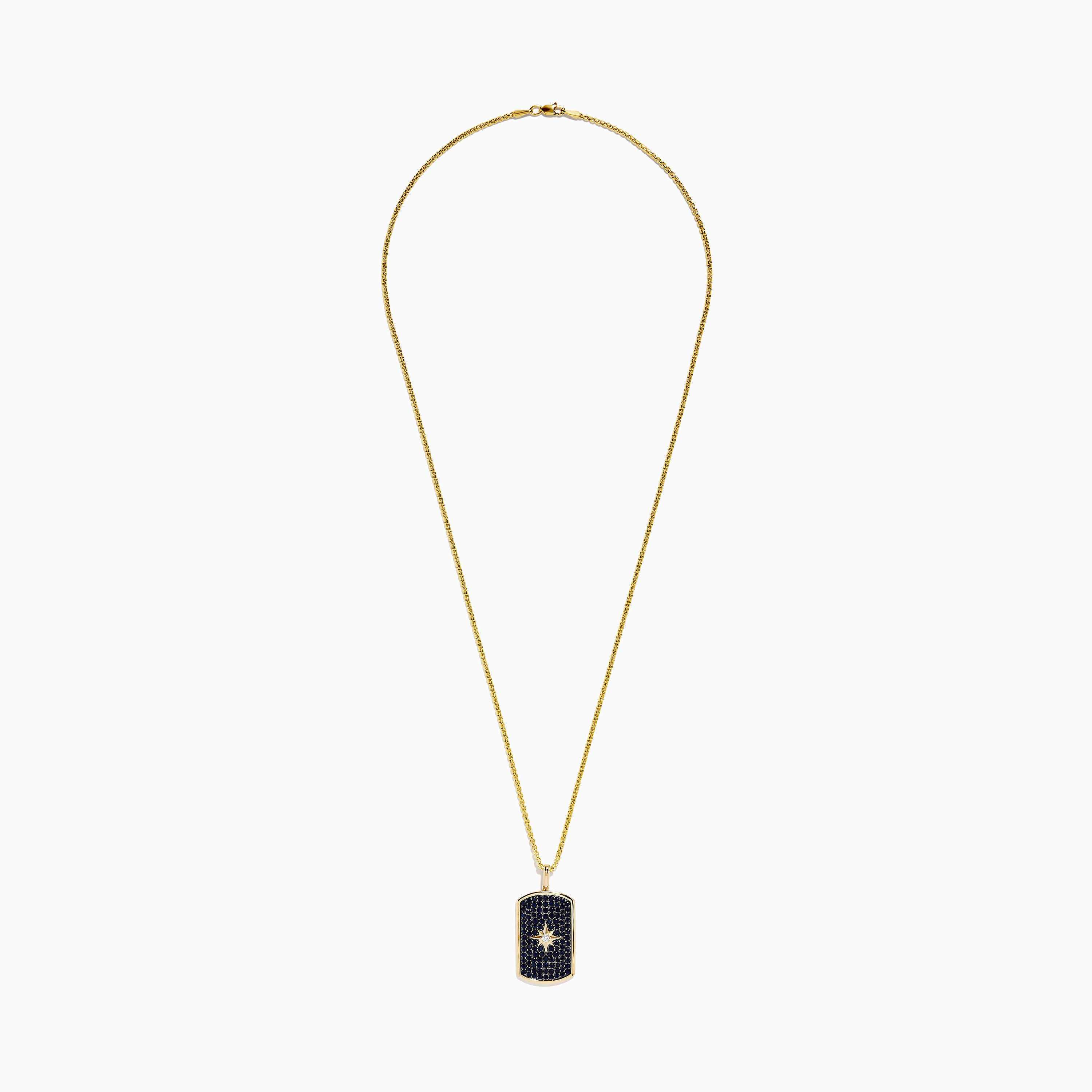 Men's 14K Yellow Gold Black Sapphire and Diamond Dog Tag Pendant