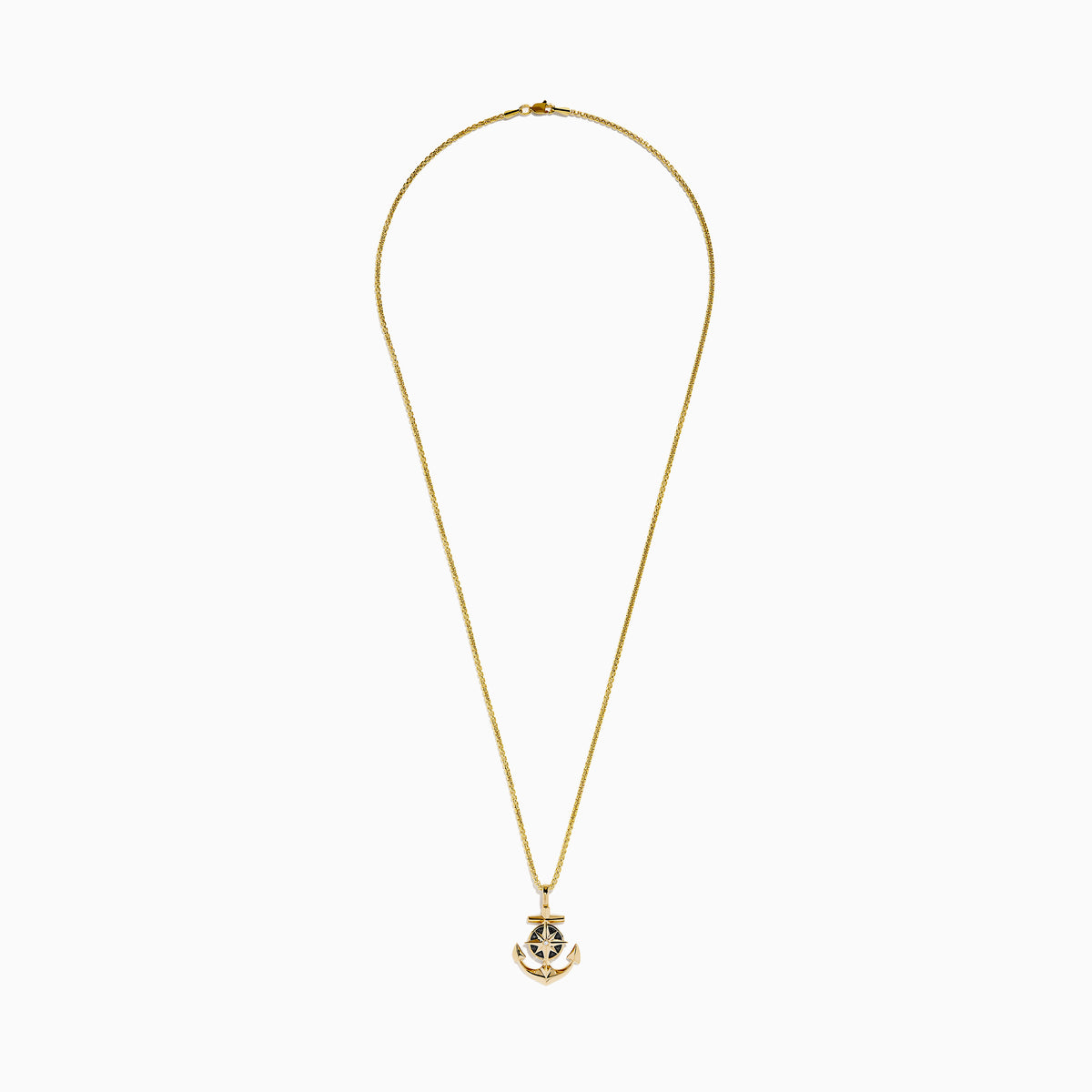 A Men's 14K yellow gold anchor pendant with black and white diamonds, displayed on a white background.