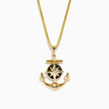 A Men's 14K yellow gold anchor pendant with black and white diamonds, displayed on a white background.