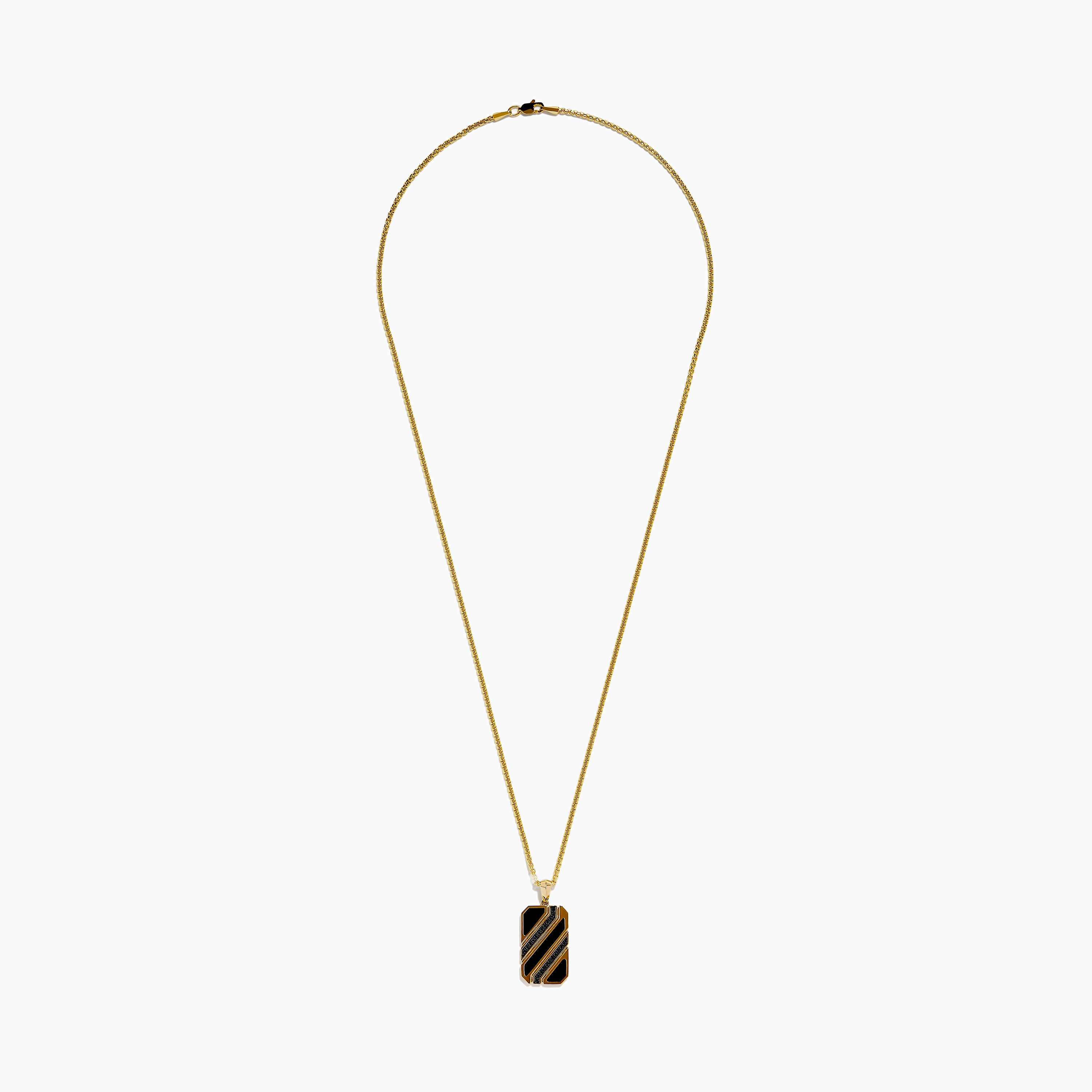 Men's 14K Yellow Gold Black Onyx and Black Diamond Dog Tag Pendant