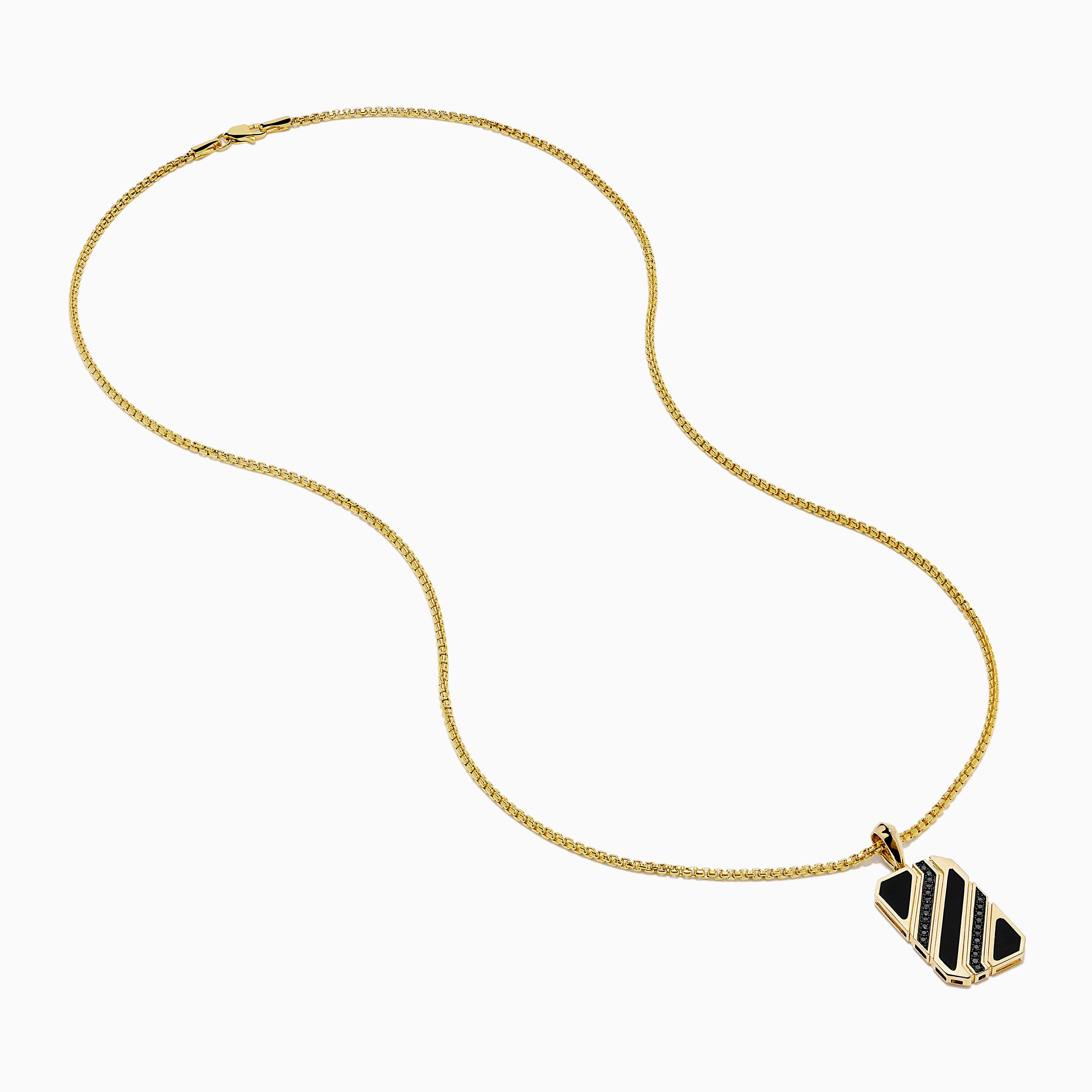 Men's 14K Yellow Gold Black Onyx and Black Diamond Dog Tag Pendant