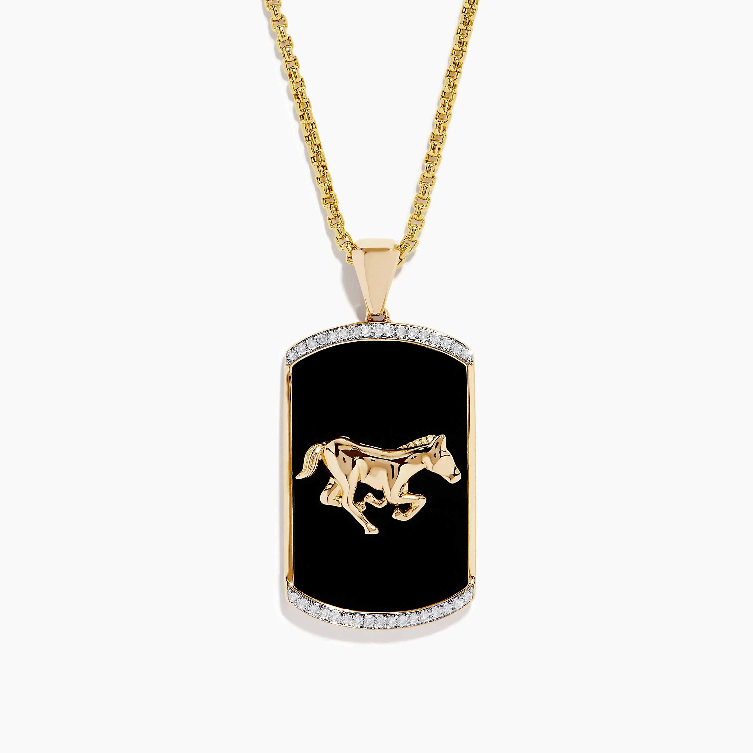ヴィンテージ フォンデュウォーマー 牛柄 ブラック×ゴールド フォンデュセット Men's 14K Yellow Gold Onyx and Diamond Horse Pendant