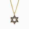 Men's 14K yellow gold Star of David pendant, detailed with black and white diamonds that highlight the iconic design.