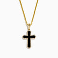 The Men's 14K Yellow Gold Diamond and Onyx Cross Pendant features a striking onyx cross accented with diamonds, all set on a yellow gold chain.