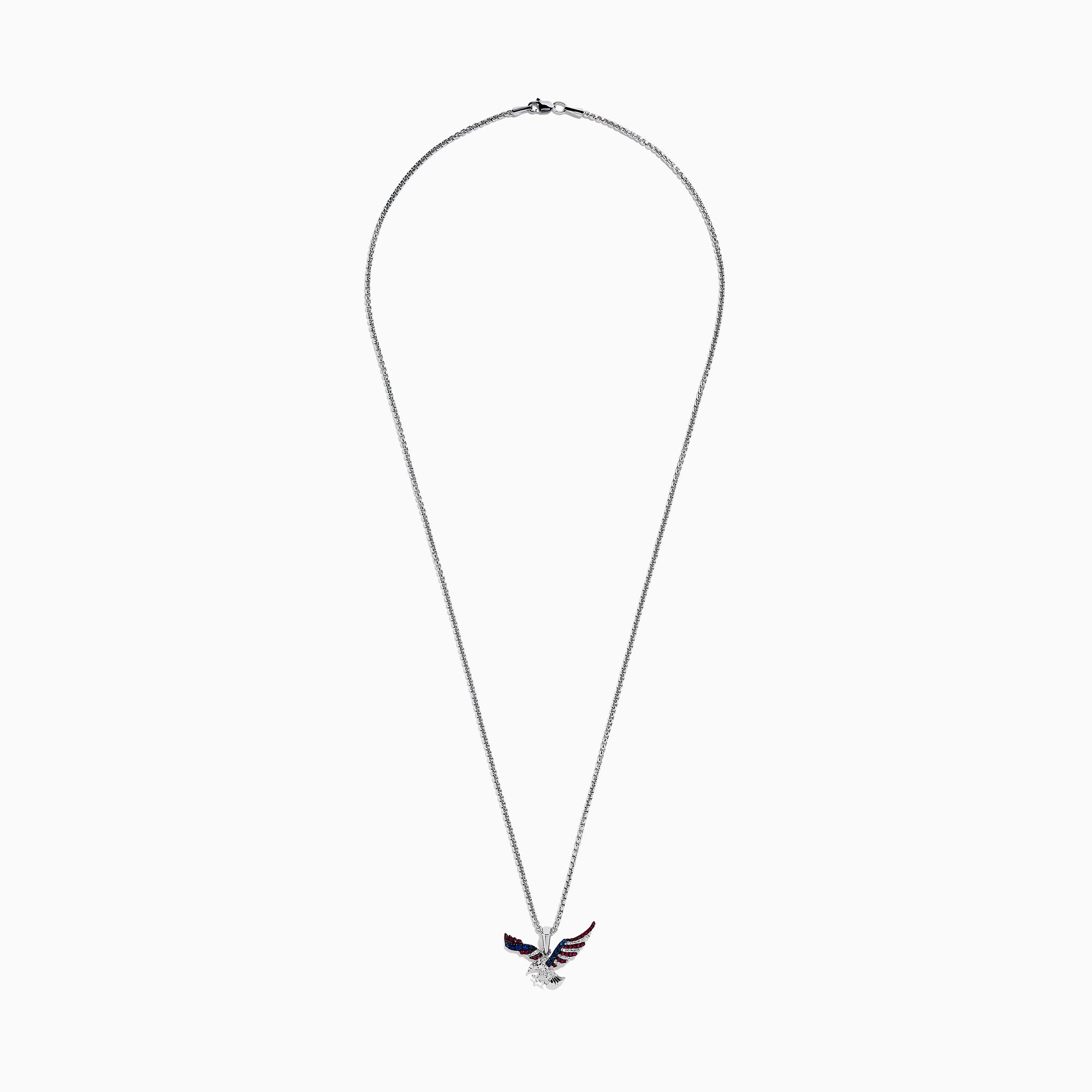 Men's 14K White Gold Ruby, Blue Sapphire and Diamond Eagle Pendant