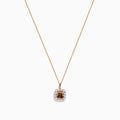 The Espresso 14K Rose Gold Brown and White Diamond Pendant features a square espresso charm with a brown center stone, accented by white diamonds, on a delicate rose gold chain and shown against a white background.