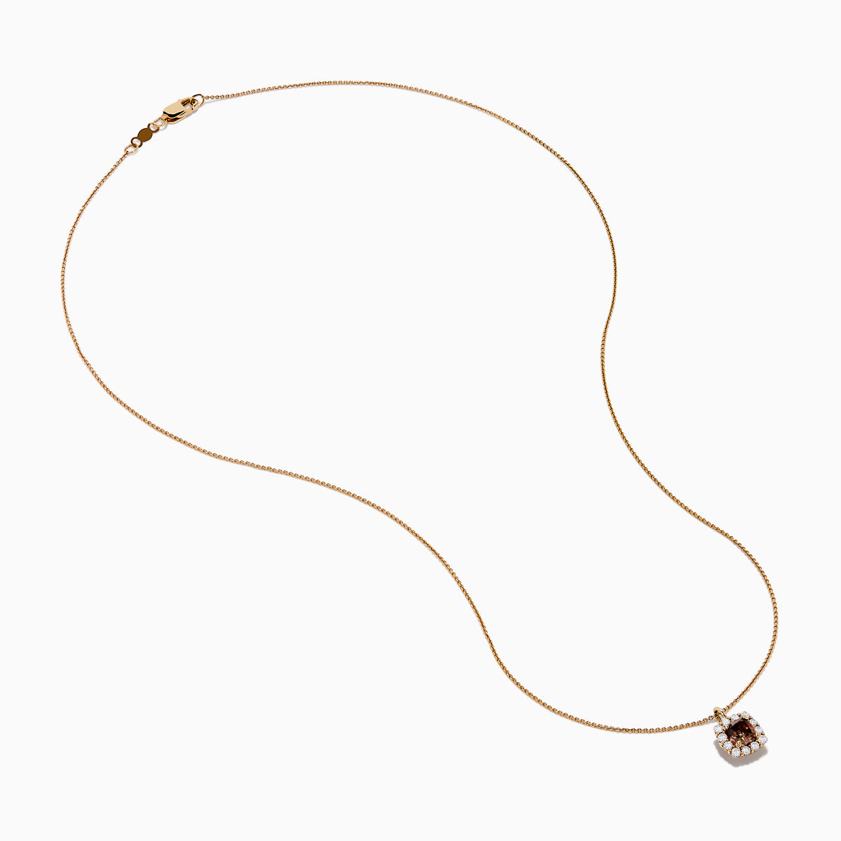 The Espresso 14K Rose Gold Brown and White Diamond Pendant features a square espresso charm with a brown center stone, accented by white diamonds, on a delicate rose gold chain and shown against a white background.