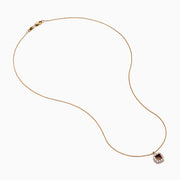 The Espresso 14K Rose Gold Brown and White Diamond Pendant features a square espresso charm with a brown center stone, accented by white diamonds, on a delicate rose gold chain and shown against a white background.