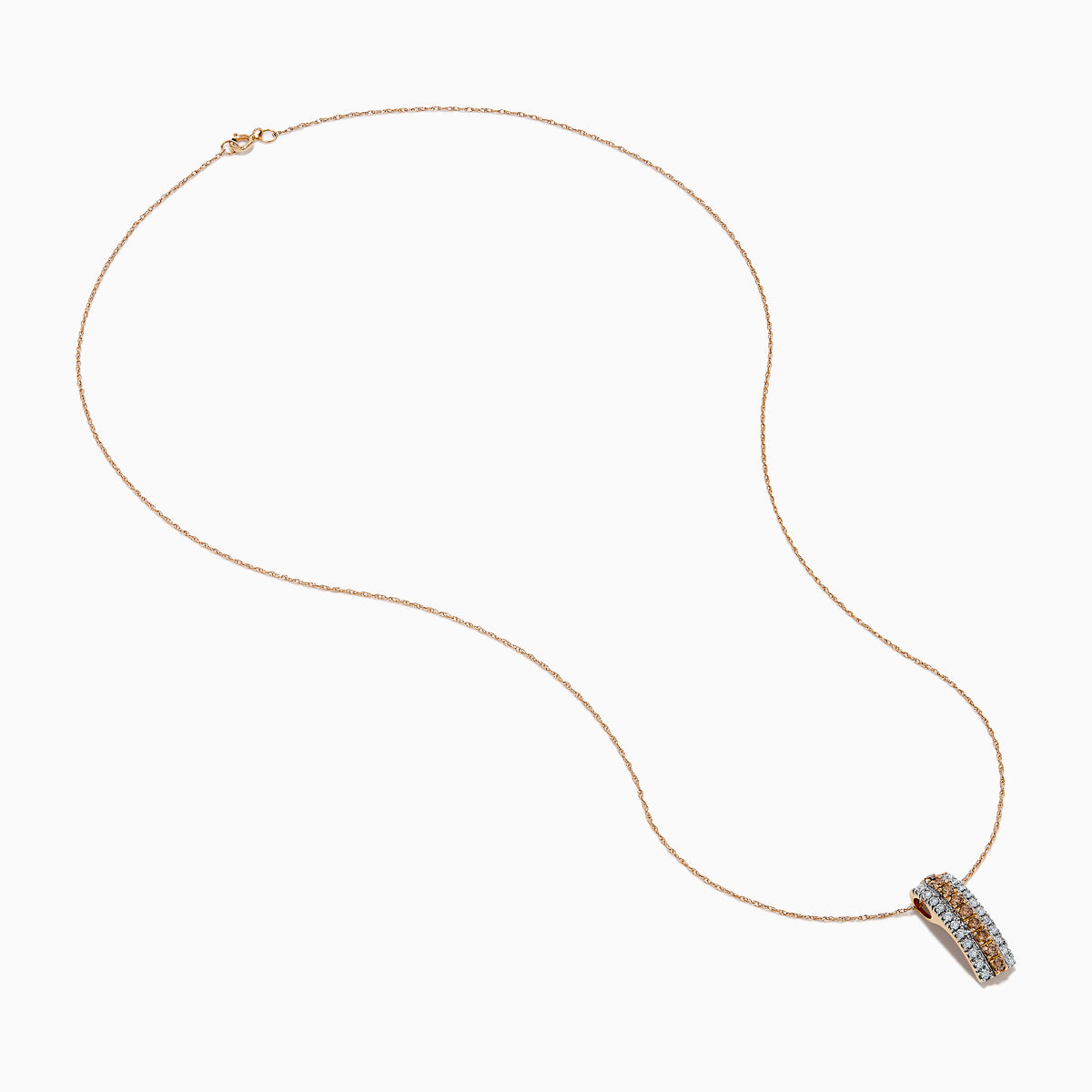 The Espresso 14K Two Tone Gold Pendant showcases brown and white diamonds in a vertical design, set on a delicate gold chain for a refined, elegant touch.