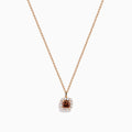 The Espresso 14K Rose Gold Brown and White Diamond Pendant features a square design with a central espresso gemstone, surrounded by clear sparkling stones on a rose gold chain.