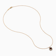 The Espresso 14K Rose Gold Brown and White Diamond Pendant features a square design with a central espresso gemstone, surrounded by clear sparkling stones on a rose gold chain.