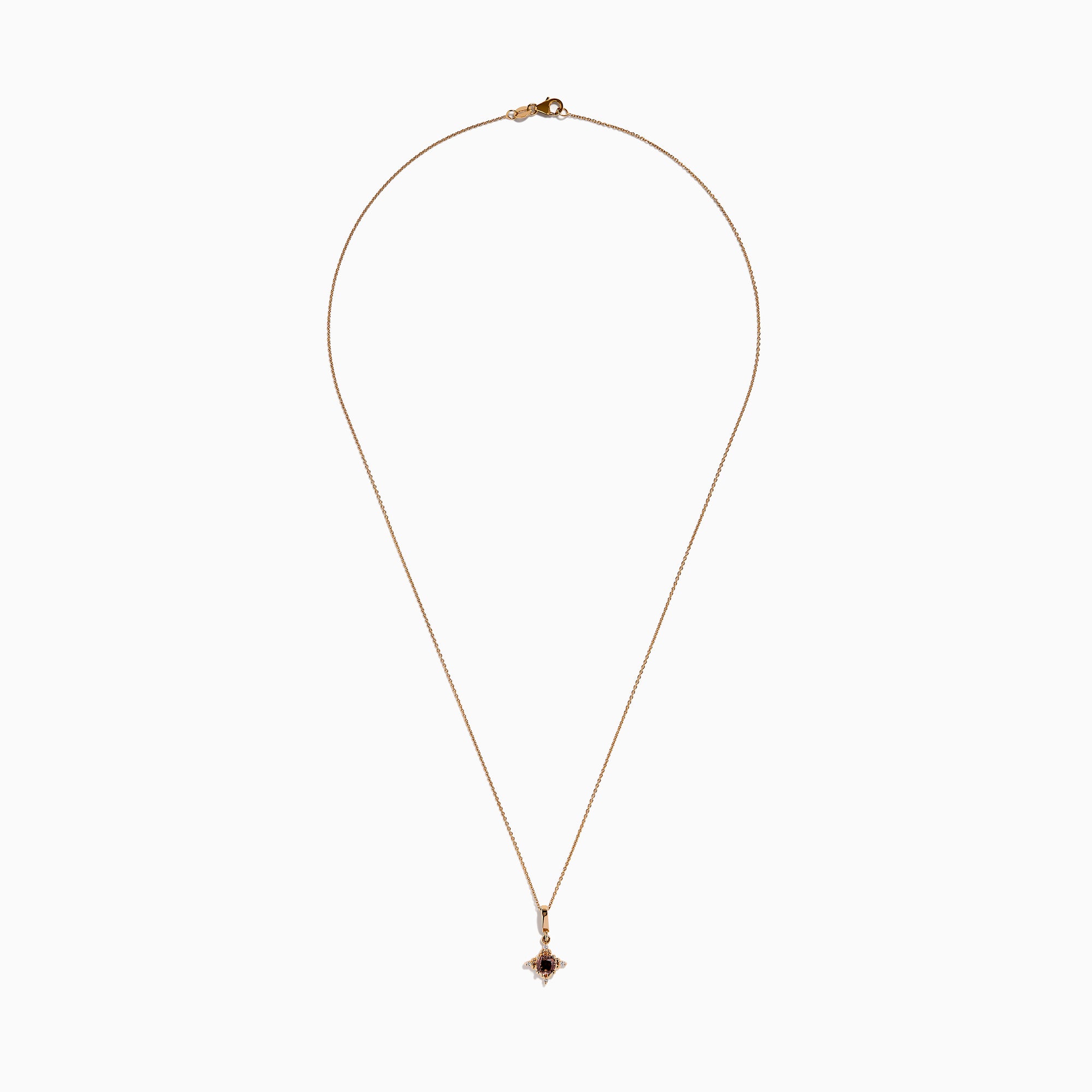 The 14K Rose Gold Brown and White Diamond Pendant features a round brown and white diamond in a star-shaped design with small white stones, shown on a gold chain necklace against a white background.
