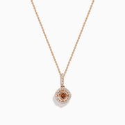 The Espresso 14K Rose Gold Brown and White Diamond Pendant features a delicate gold chain with a round brown gemstone center, haloed by small white diamonds, all set in elegant 14K rose gold.