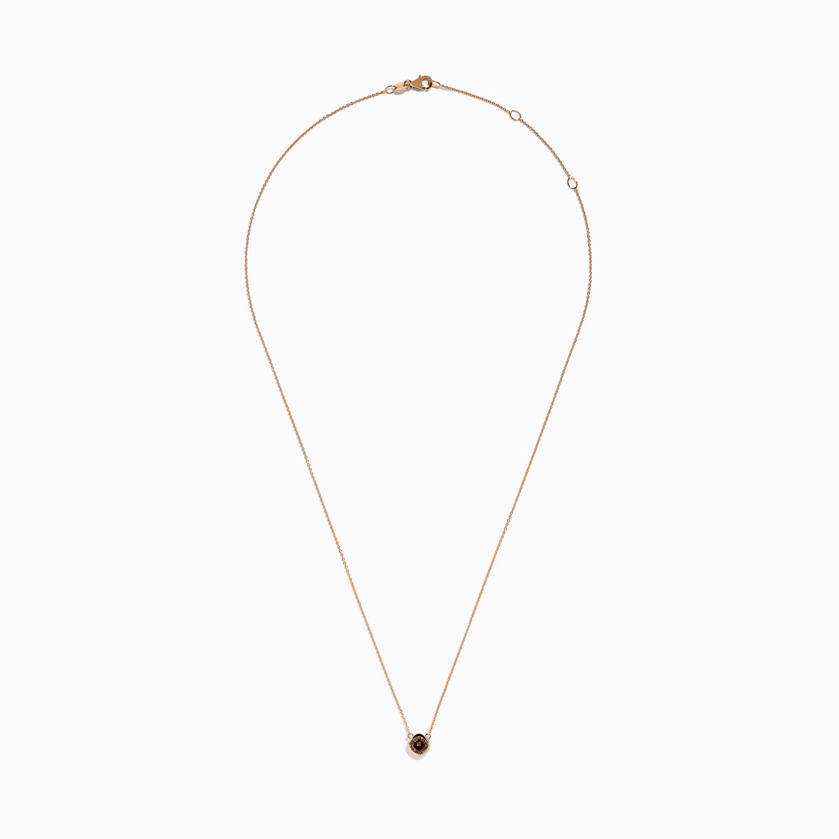 The Espresso 14K Rose Gold Brown Diamond Necklace features a delicate rose gold chain with a square pendant set with a rich brown diamond, all displayed against a plain white background.