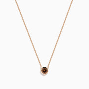 The Espresso 14K Rose Gold Brown Diamond Necklace features a delicate rose gold chain with a square pendant set with a rich brown diamond, all displayed against a plain white background.