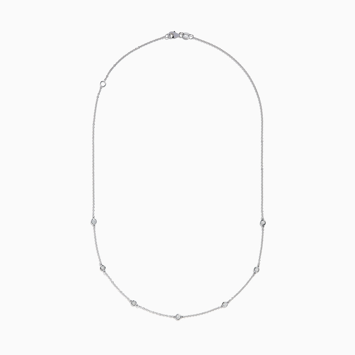 The Pave Classica 14K White Gold Diamond Bezel Station Necklace and Bracelet Set features small, evenly spaced round diamond accents, beautifully displayed on a plain white background.