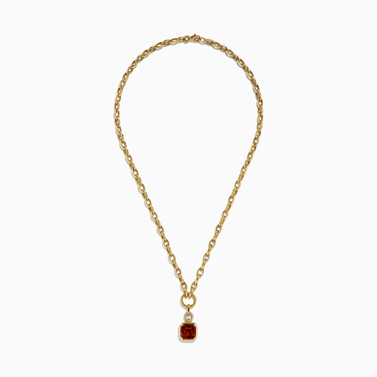 The Sunset 14K Yellow Gold Citrine and Diamond Pendant showcases a circular diamond loop holding a large, emerald-cut citrine gemstone for an elegant, eye-catching look.