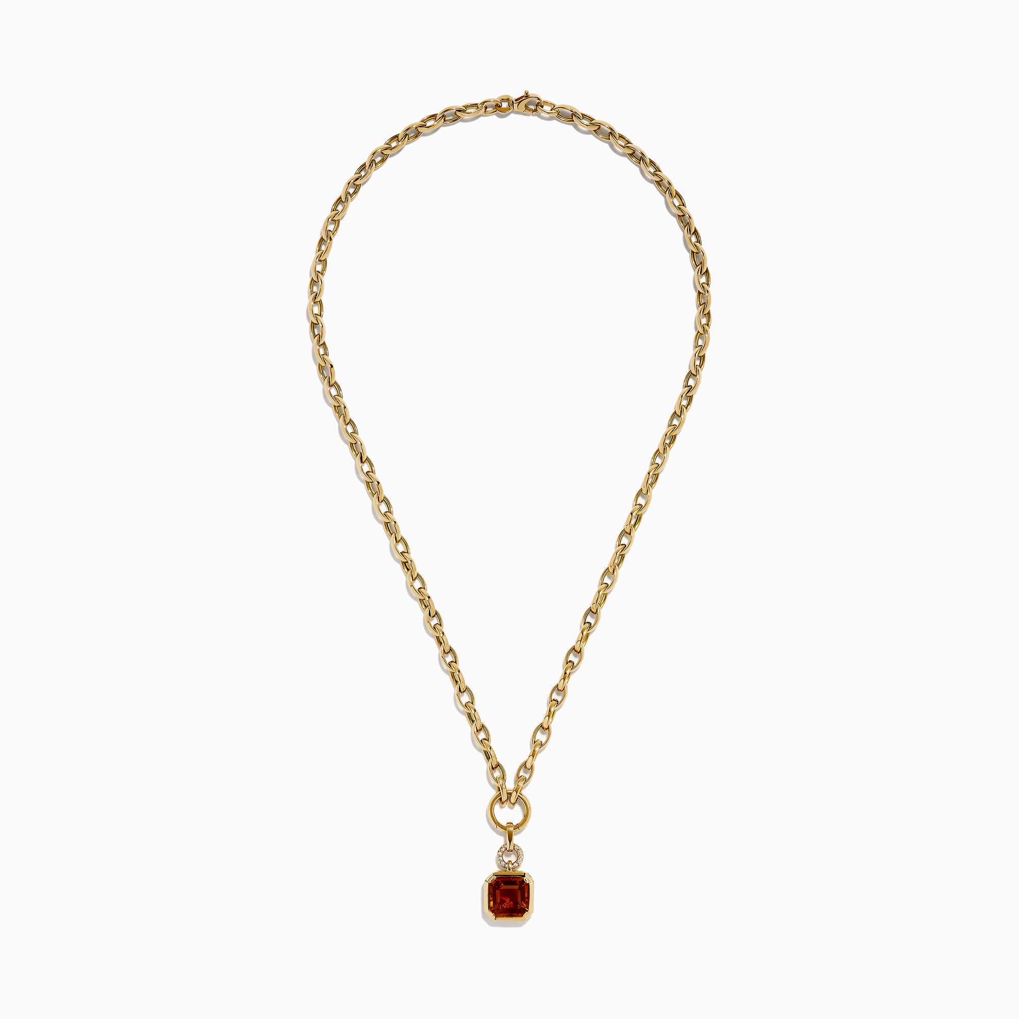 The Sunset 14K Yellow Gold Citrine and Diamond Pendant showcases a circular diamond loop holding a large, emerald-cut citrine gemstone for an elegant, eye-catching look.