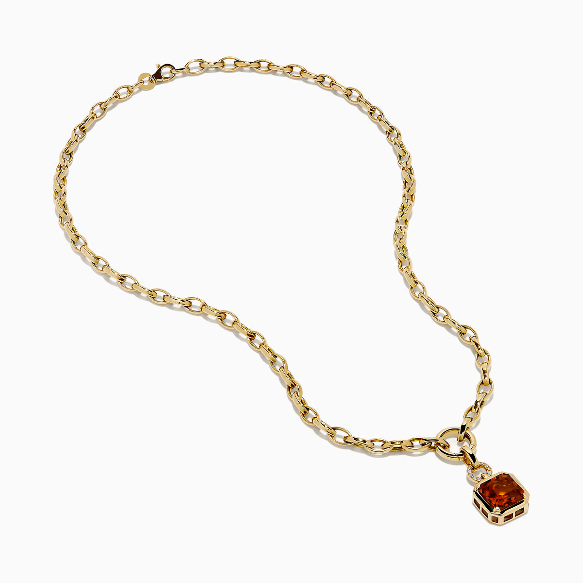 The Sunset 14K Yellow Gold Citrine and Diamond Pendant showcases a circular diamond loop holding a large, emerald-cut citrine gemstone for an elegant, eye-catching look.