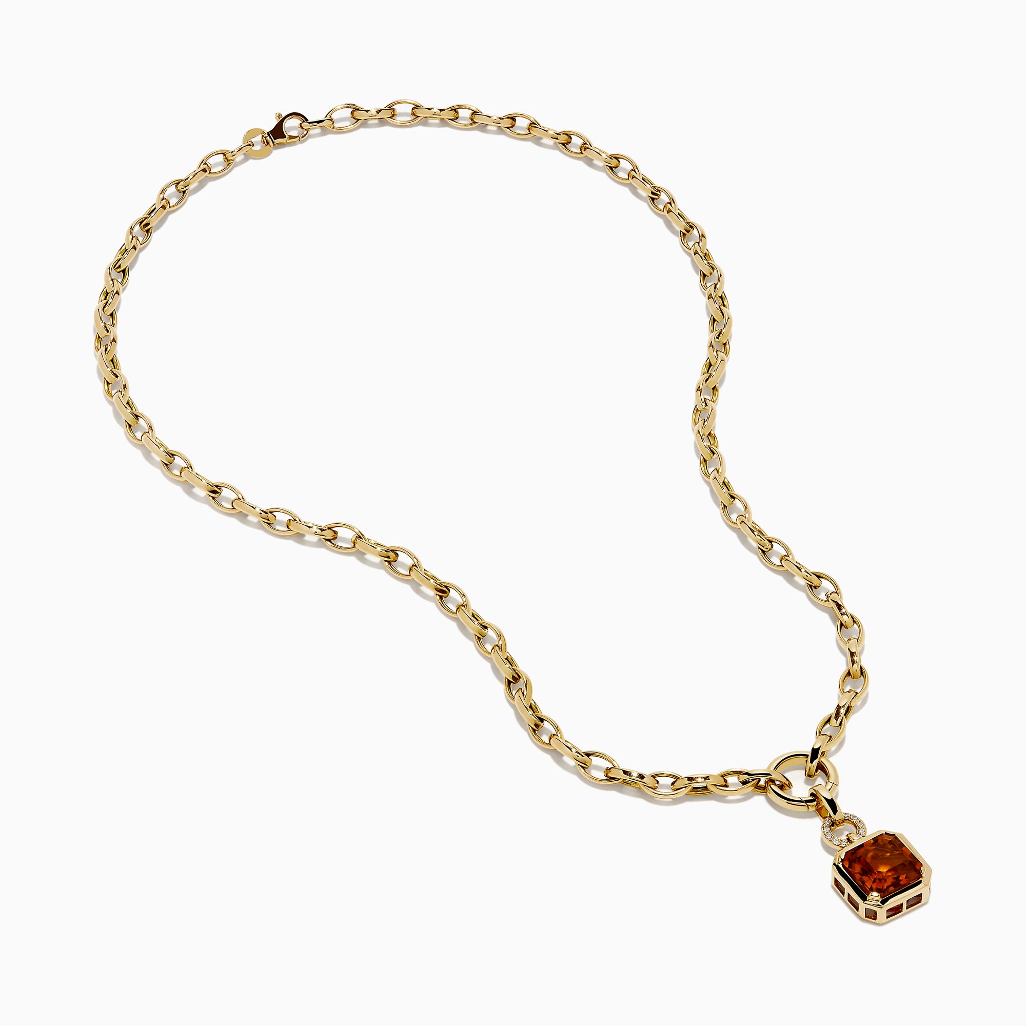 The Sunset 14K Yellow Gold Citrine and Diamond Pendant showcases a circular diamond loop holding a large, emerald-cut citrine gemstone for an elegant, eye-catching look.