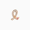 The Novelty 14K Rose Gold Pink Sapphire & Diamond Pink Ribbon Pin sparkles with white diamonds and a pink sapphire, elegantly displayed against a white background.