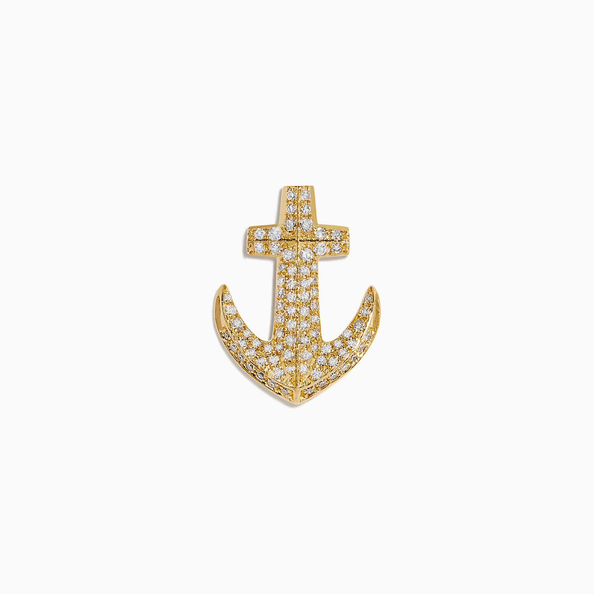 A 14K Yellow Gold Diamond Anchor Lapel Pin featuring sparkling white stones is displayed on a plain white background.