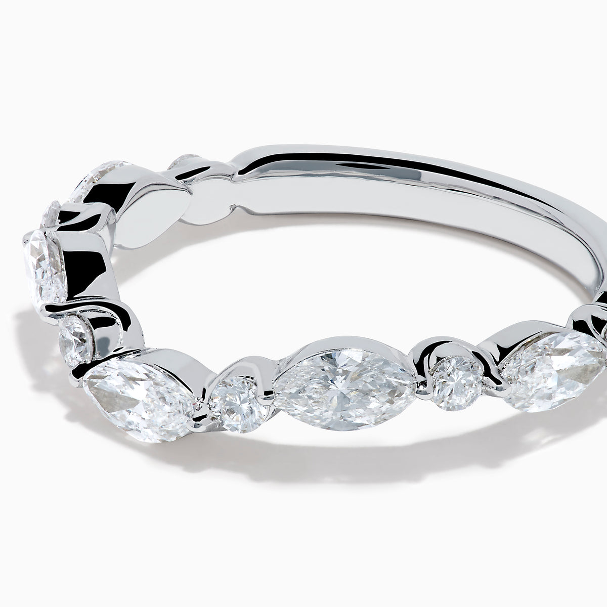 The Star Lab Grown Diamond Wedding Band in 18K White Gold features five marquise-cut lab-grown diamonds set along the band, shown against a white background.