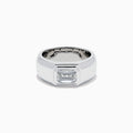 The Lab Grown Diamond Men's Signet Ring in 14K White Gold features a wide band with a rectangular emerald-cut lab-grown diamond at its center, shown against a white background.