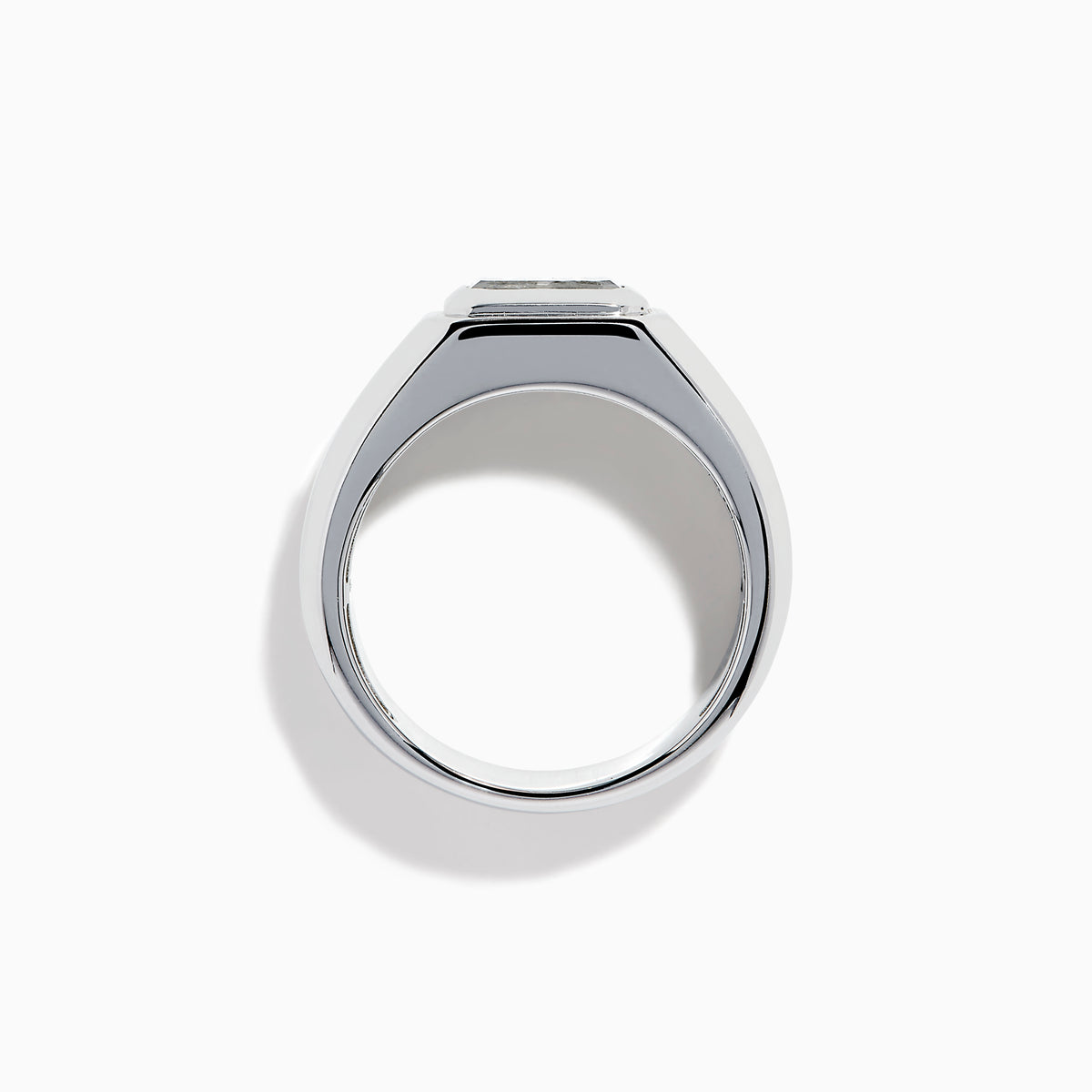 The Lab Grown Diamond Men's Signet Ring in 14K White Gold features a wide band with a rectangular emerald-cut lab-grown diamond at its center, shown against a white background.