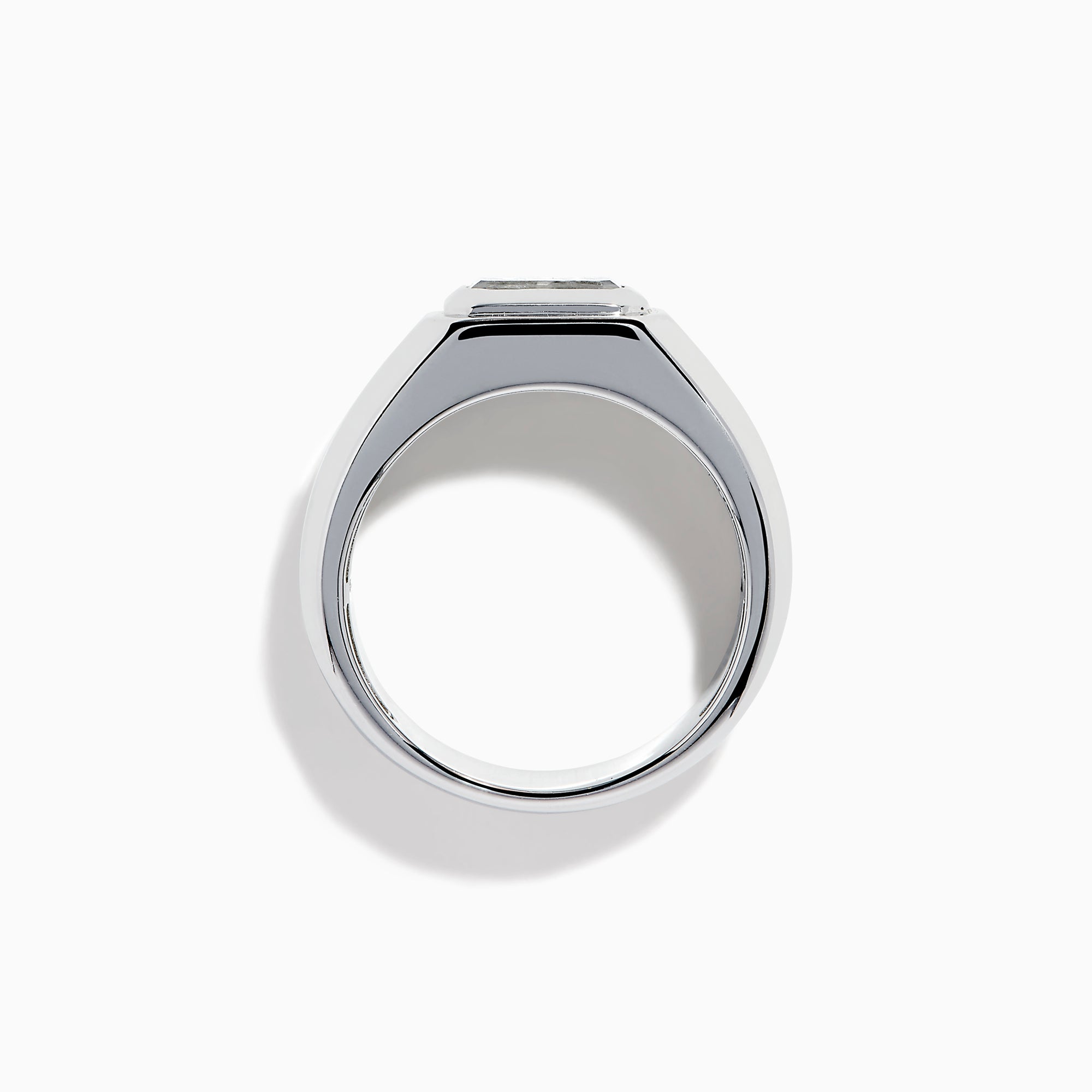 The Lab Grown Diamond Men's Signet Ring in 14K White Gold features a wide band with a rectangular emerald-cut lab-grown diamond at its center, shown against a white background.