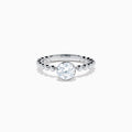 The Star Lab Grown Diamond Solitaire Beaded Ring in 18K White Gold features a round lab diamond center accented by polished beaded details along the band, shown on a white background.