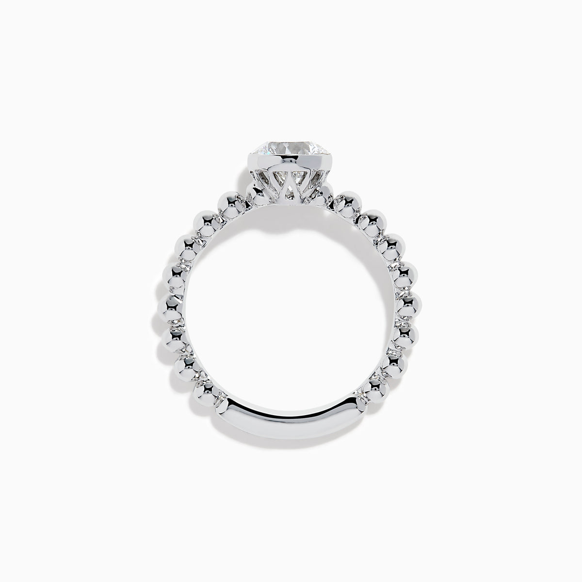 The Star Lab Grown Diamond Solitaire Beaded Ring in 18K White Gold features a round lab diamond center accented by polished beaded details along the band, shown on a white background.