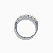 The 14K White Gold 7-Stone Prong Set Diamond Band, 1.00 TCW, features seven round diamonds set closely together along the top half of the band.