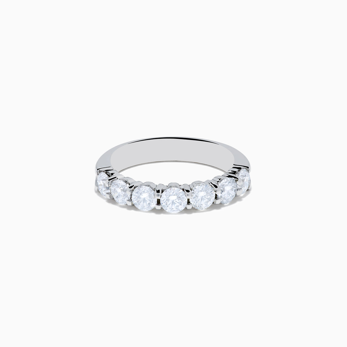 The 14K White Gold 7-Stone Prong Set Diamond Band, 1.50 TCW, features seven round diamonds set in a row and is shown on a plain white background.