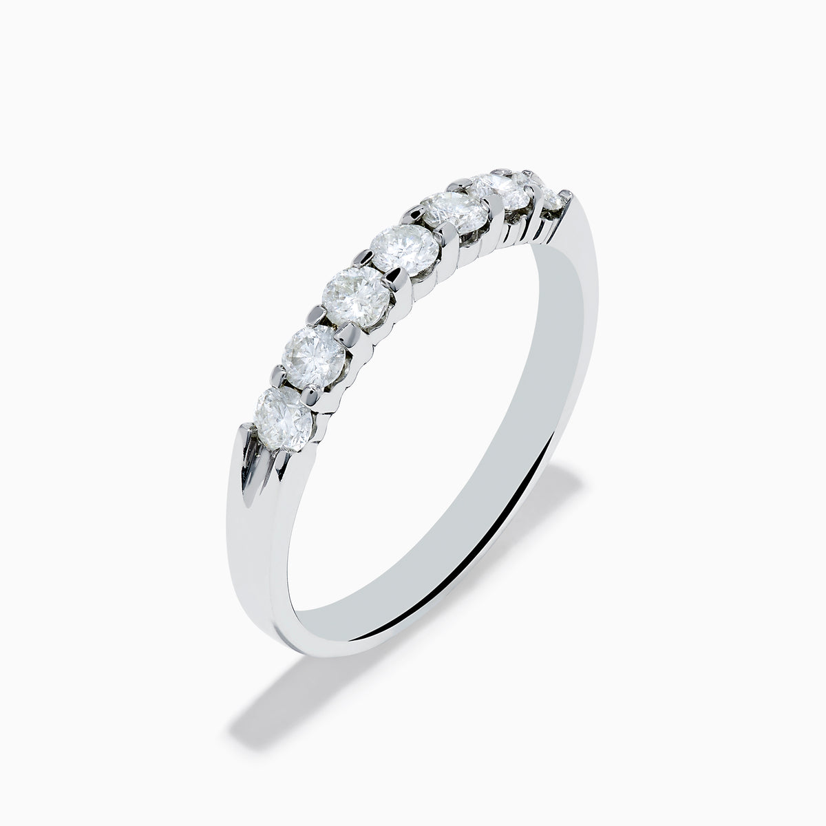 The 14K White Gold 7-Stone Prong Set Diamond Band, 0.50 TCW, features seven round white diamonds set across the top in polished white gold, shown against a plain white background.