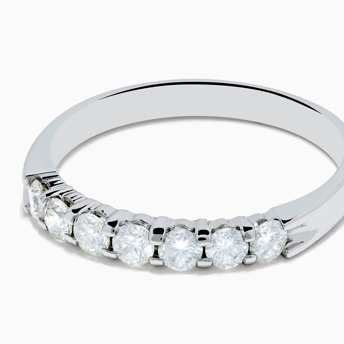 The 14K White Gold 7-Stone Prong Set Diamond Band, 0.50 TCW, features seven round white diamonds set across the top in polished white gold, shown against a plain white background.