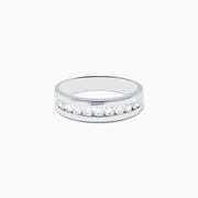 Mens 14K white gold band with nine channel-set diamonds (0.75 TCW), shown on a plain white background.