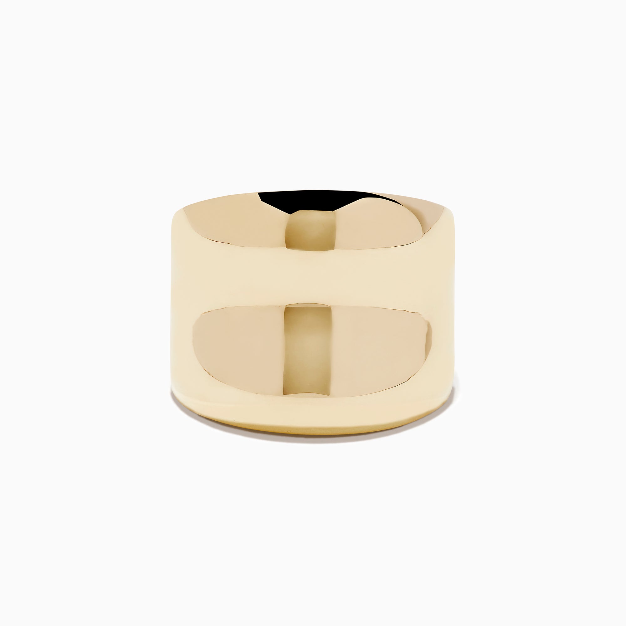 The 14K Yellow Gold Polish Wide Concave Band, featuring a smooth polished finish and rectangular cutout design, is displayed against a plain white background.