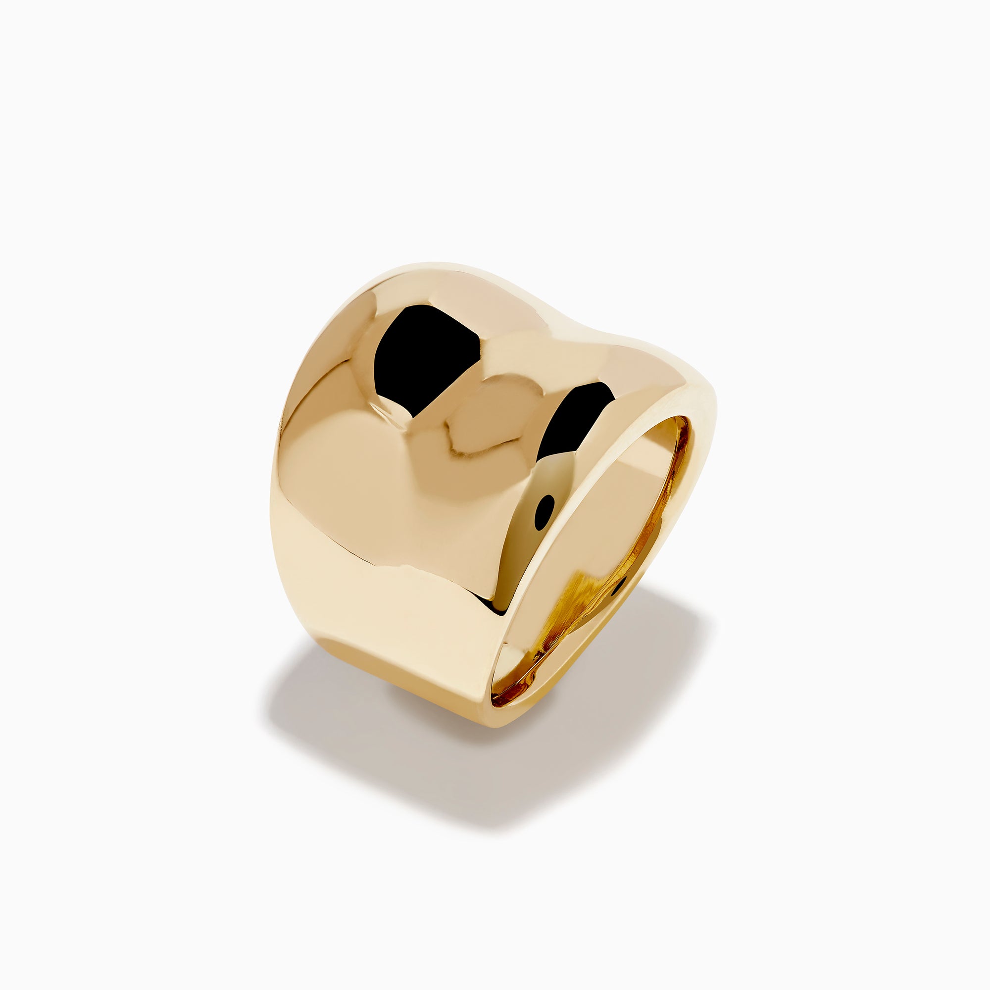 The 14K Yellow Gold Polish Wide Concave Band, featuring a smooth polished finish and rectangular cutout design, is displayed against a plain white background.
