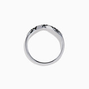 The Classique 14K White Gold Diamond Wedding Band features a subtle chevron shape with small round diamonds along the curved top and a sleek, polished, minimalist design.