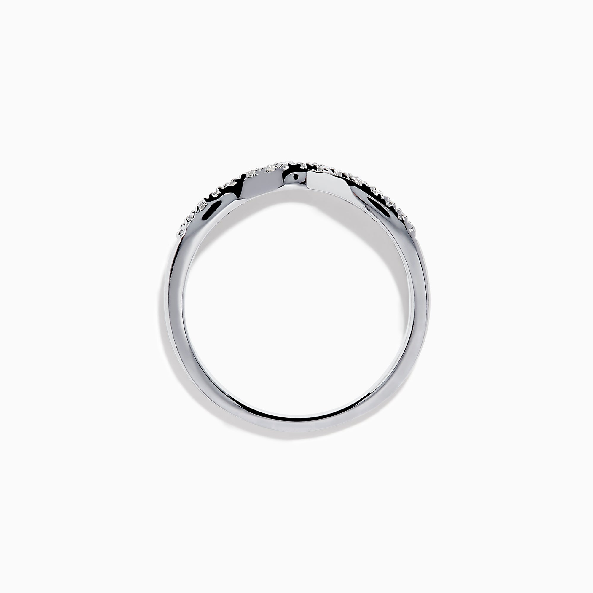 The Classique 14K White Gold Diamond Wedding Band features a subtle chevron shape with small round diamonds along the curved top and a sleek, polished, minimalist design.