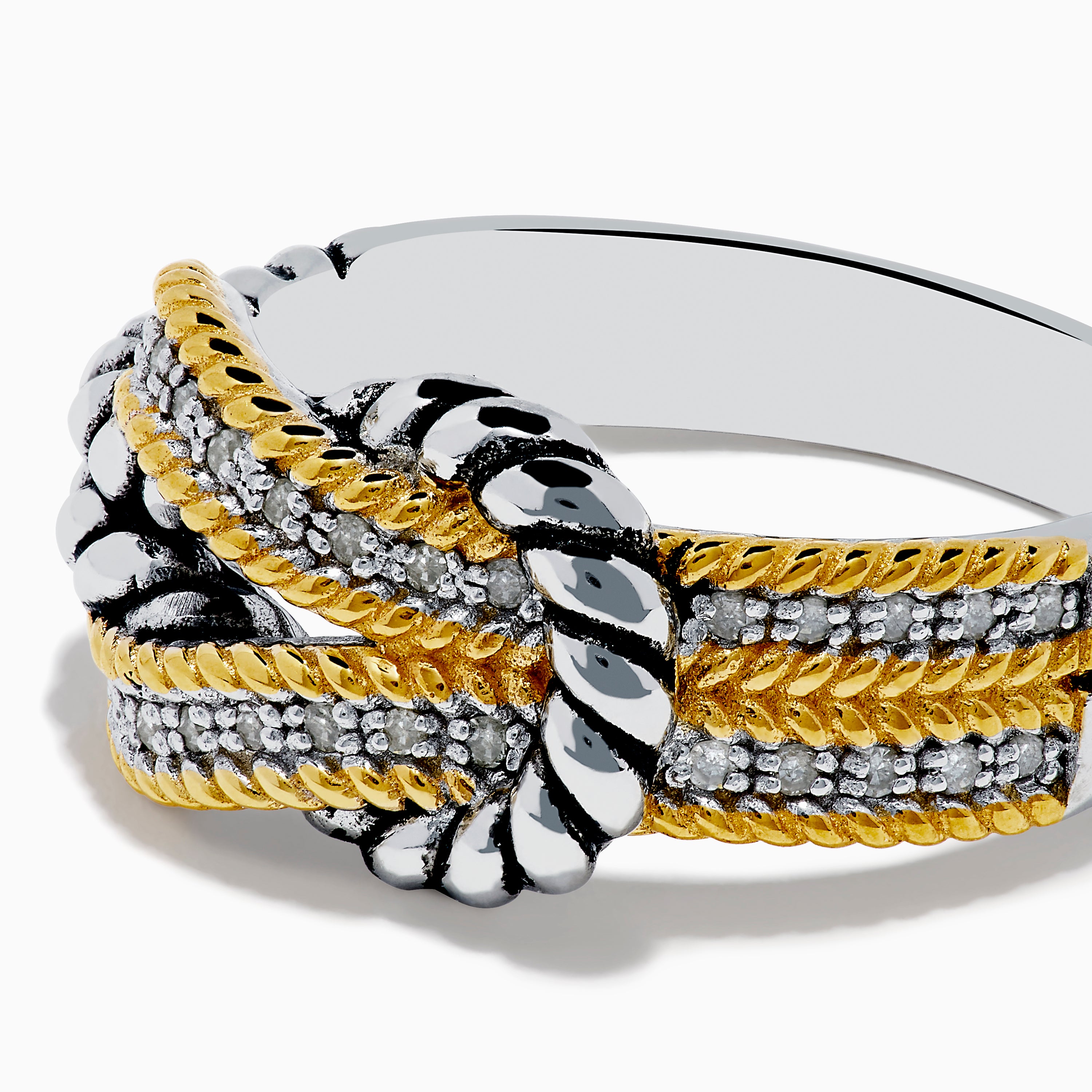 925 Sterling Silver 18K Plated Diamond Interlocking Links Ring