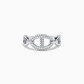 The 925 Sterling Silver Diamond Interlocking Links Ring features an oval centerpiece with small diamonds, an openwork design, and interlocking links on the band, shown against a white background.
