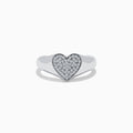 The 925 Sterling Silver Diamond Heart Ring showcases a heart-shaped centerpiece adorned with sparkling diamonds, beautifully set against a plain white background.