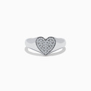 The 925 Sterling Silver Diamond Heart Ring showcases a heart-shaped centerpiece adorned with sparkling diamonds, beautifully set against a plain white background.