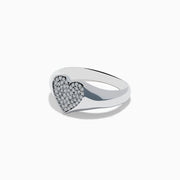 The 925 Sterling Silver Diamond Heart Ring showcases a heart-shaped centerpiece adorned with sparkling diamonds, beautifully set against a plain white background.