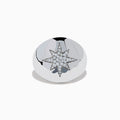 The 925 Sterling Silver Diamond Star Signet Ring features a raised star design encrusted with sparkling diamonds, showcased against a plain white background.