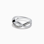 The 925 Sterling Silver Diamond Ring features an elegant twisted design with one band embellished with sparkling diamonds and the other finished in smooth matte silver.